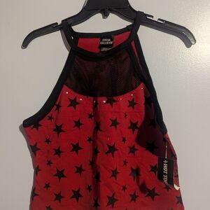 Red Star Print Crop Top